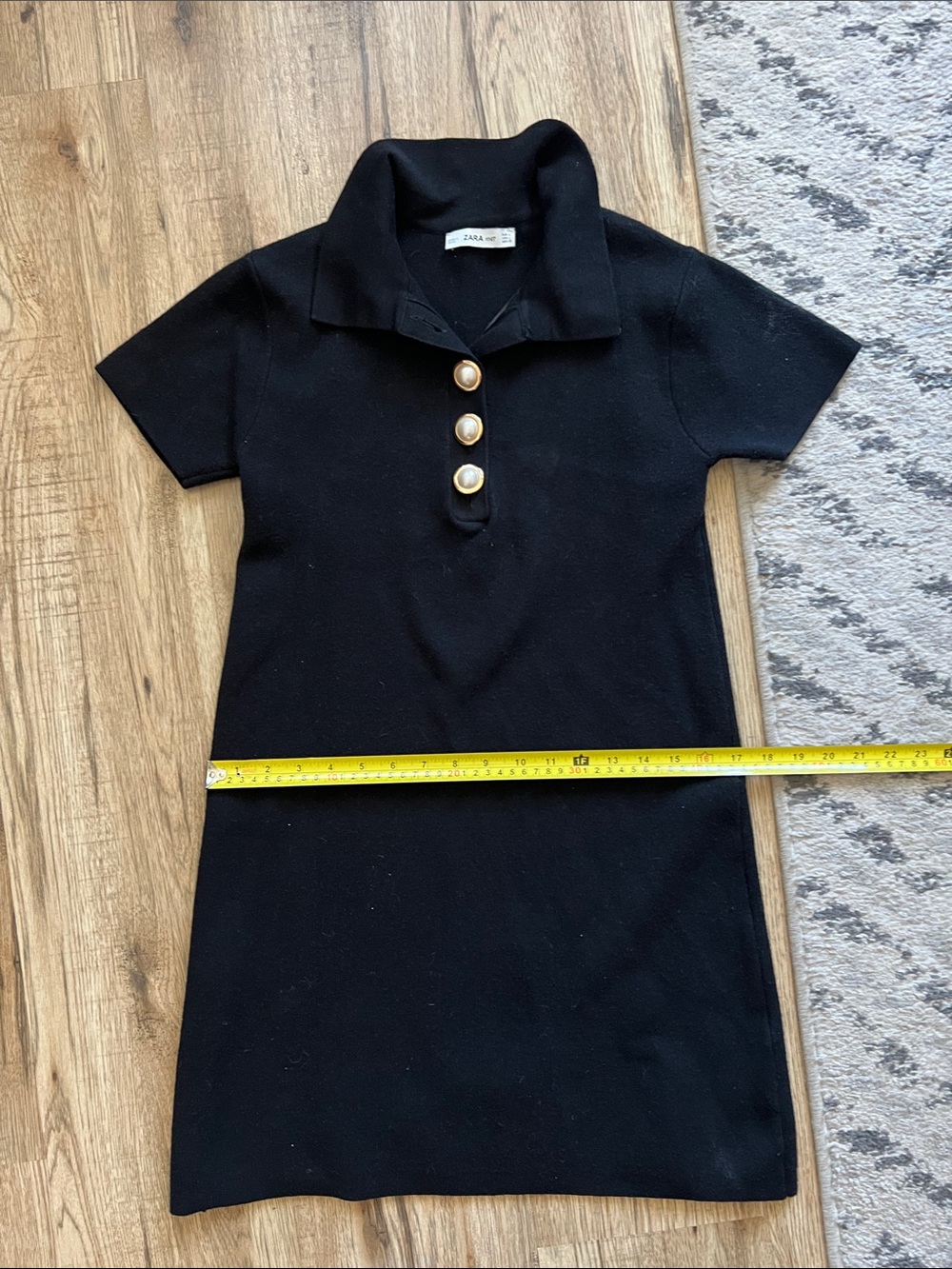 Zara Black Polo Dress with Gold Buttons EUC - Picture 6 of 7